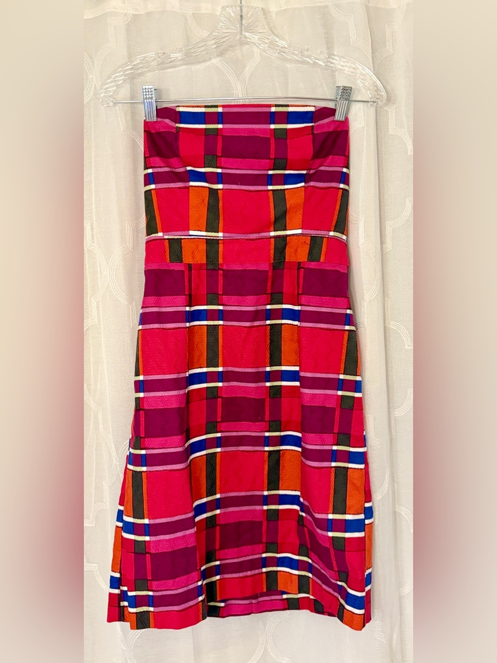 Banana Republic Size 2 Pink Plaid Strapless Pleated Mini Dress